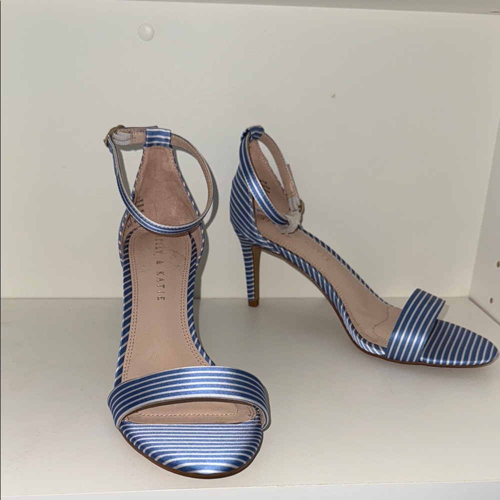 Kelly & Katie Blue and White Striped Heels (brand new never worn)